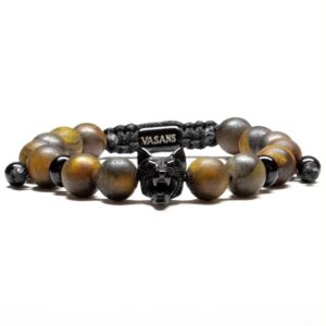 Pulsera ojo de tigre con lobo