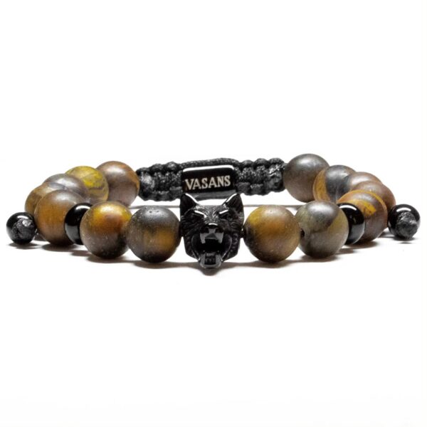 Pulsera ojo de tigre con lobo